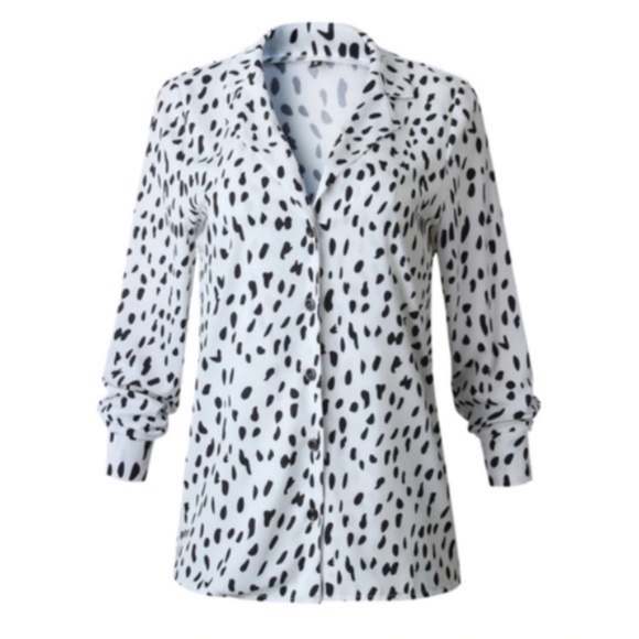 Dalmatian Dot v neck 3/4 sleeve blouse White Boho - Picture 3 of 4